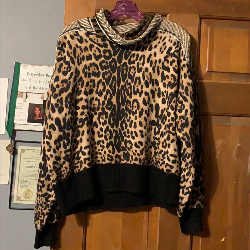 Cheetah print cowl neck cozy sweater